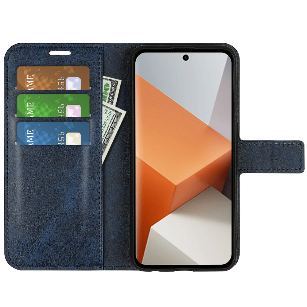 For Xiaomi Redmi Note 13 Pro+ 5G Case PU Leather Calf Texture Phone Stand Cover - Blue