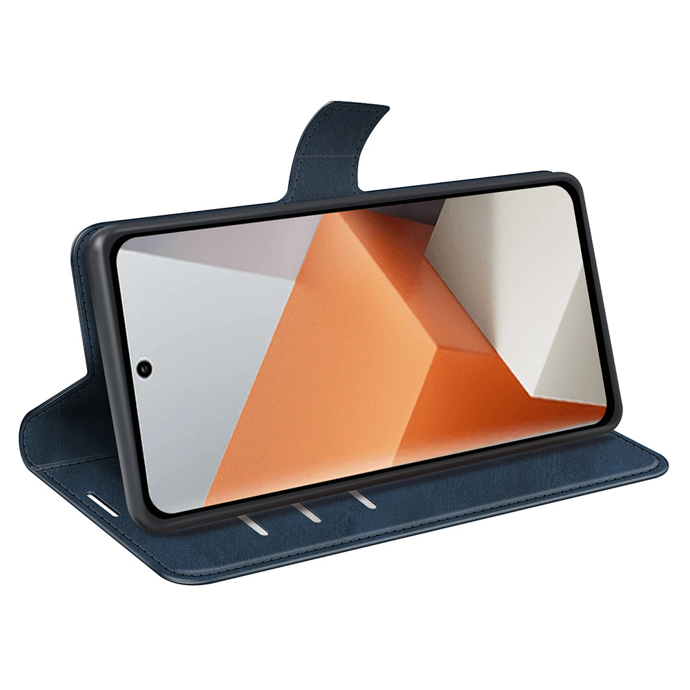 For Xiaomi Redmi Note 13 Pro+ 5G Case PU Leather Calf Texture Phone Stand Cover - Blue