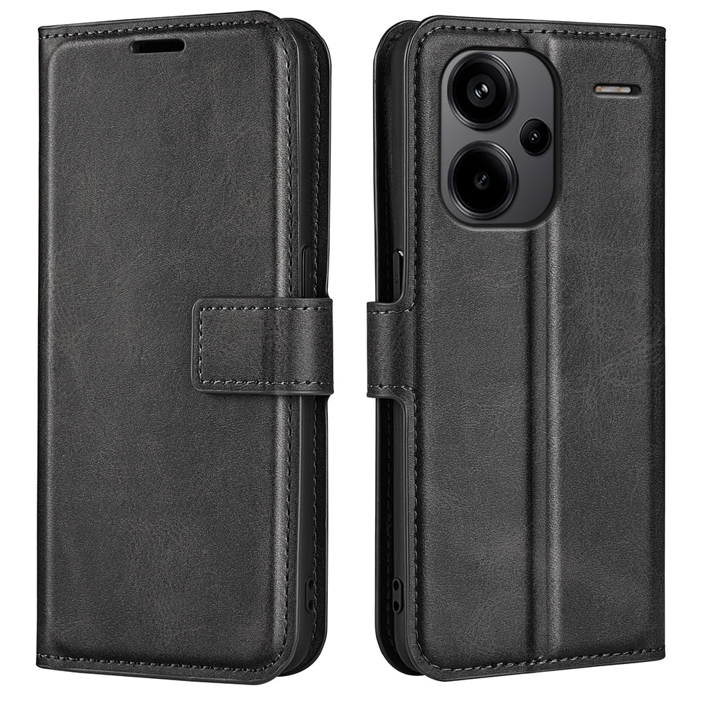For Xiaomi Redmi Note 13 Pro+ 5G Case PU Leather Calf Texture Phone Stand Cover - Black