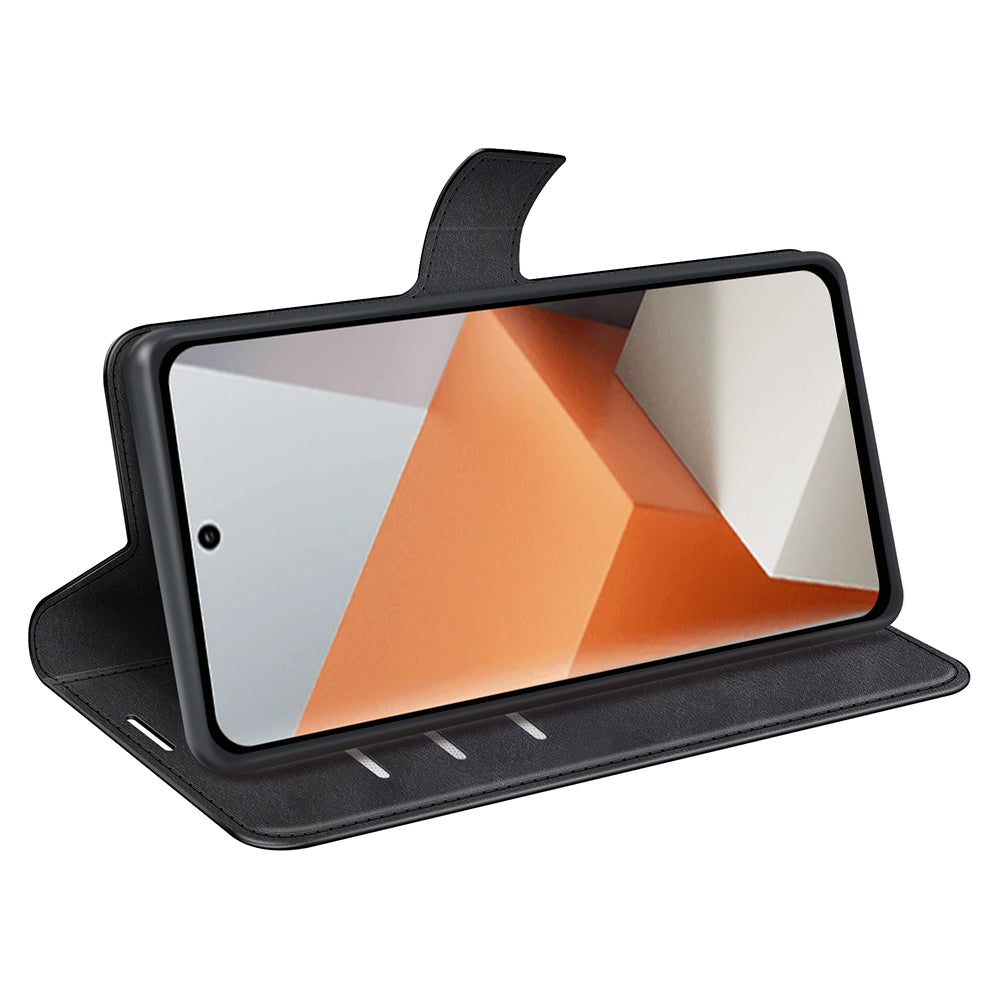 For Xiaomi Redmi Note 13 Pro+ 5G Case PU Leather Calf Texture Phone Stand Cover - Black