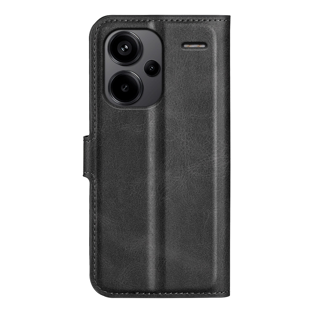 For Xiaomi Redmi Note 13 Pro+ 5G Case PU Leather Calf Texture Phone Stand Cover - Black
