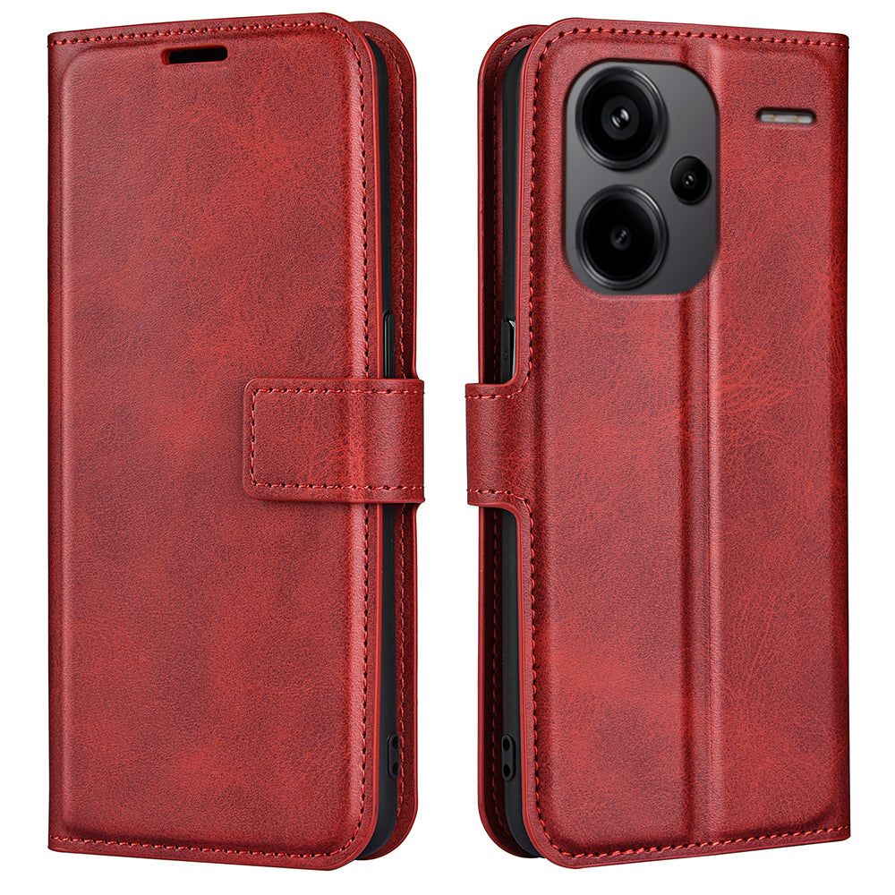 For Xiaomi Redmi Note 13 Pro+ 5G Case PU Leather Calf Texture Phone Stand Cover - Red