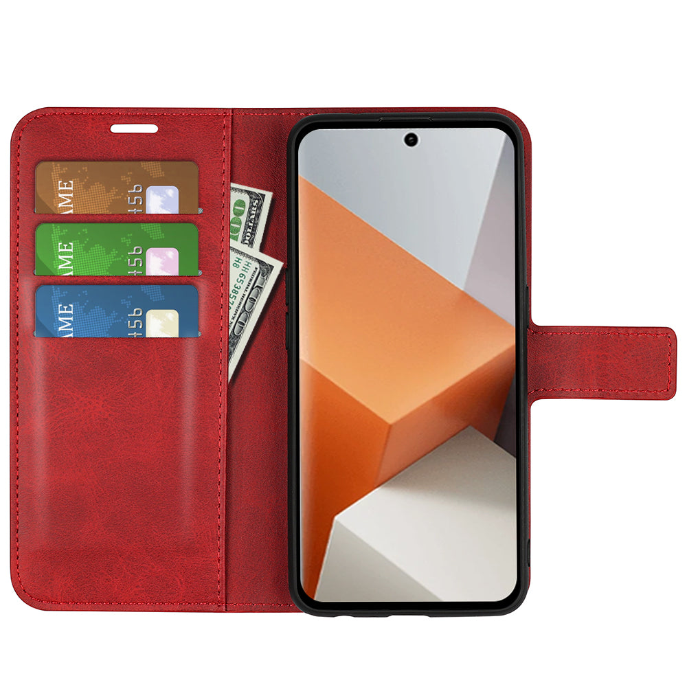 For Xiaomi Redmi Note 13 Pro+ 5G Case PU Leather Calf Texture Phone Stand Cover - Red