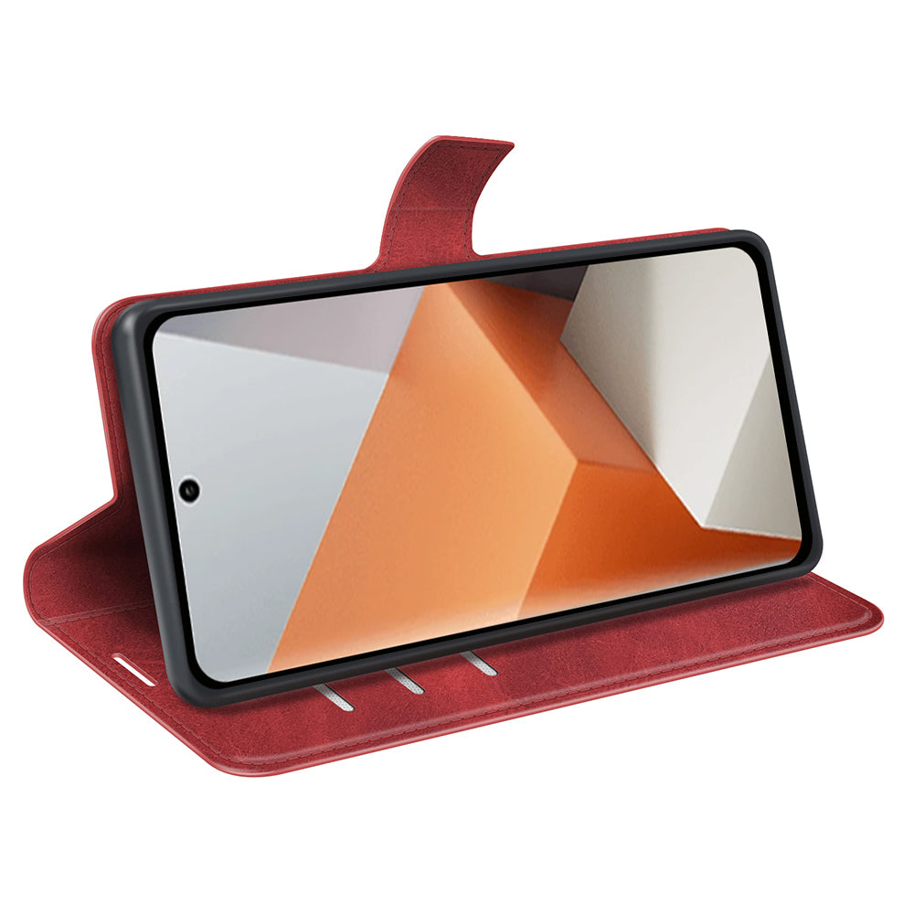 For Xiaomi Redmi Note 13 Pro+ 5G Case PU Leather Calf Texture Phone Stand Cover - Red
