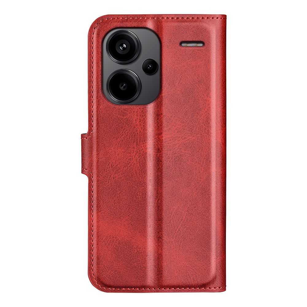 For Xiaomi Redmi Note 13 Pro+ 5G Case PU Leather Calf Texture Phone Stand Cover - Red