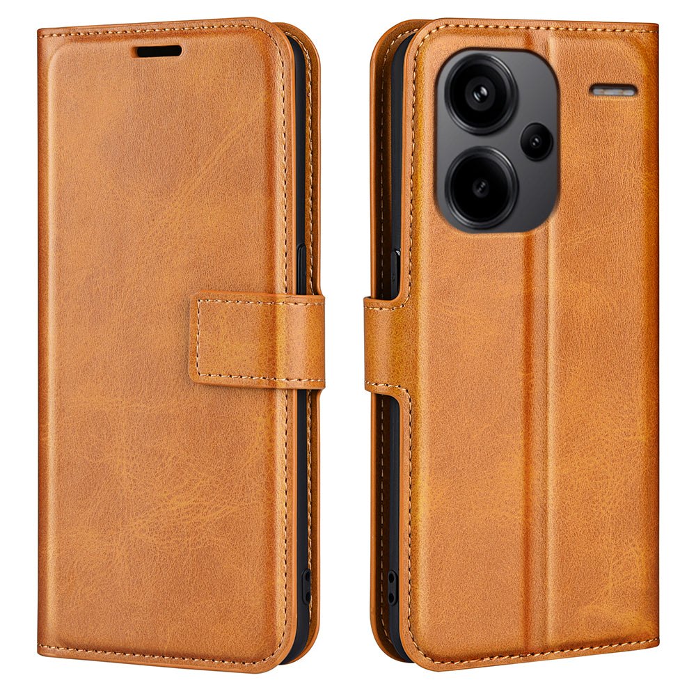 For Xiaomi Redmi Note 13 Pro+ 5G Case PU Leather Calf Texture Phone Stand Cover - Yellow