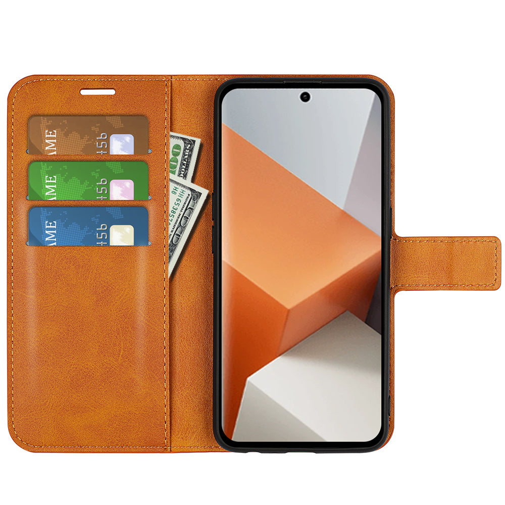 For Xiaomi Redmi Note 13 Pro+ 5G Case PU Leather Calf Texture Phone Stand Cover - Yellow