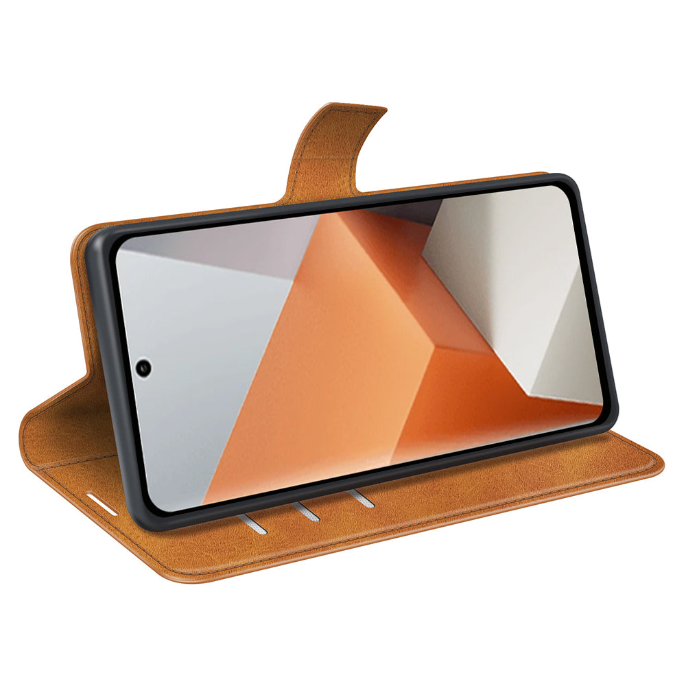 For Xiaomi Redmi Note 13 Pro+ 5G Case PU Leather Calf Texture Phone Stand Cover - Yellow