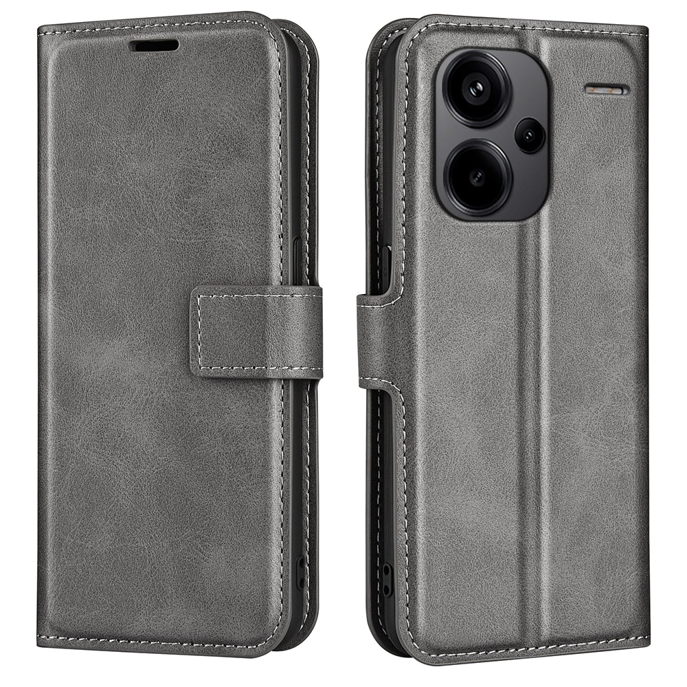For Xiaomi Redmi Note 13 Pro+ 5G Case PU Leather Calf Texture Phone Stand Cover - Grey