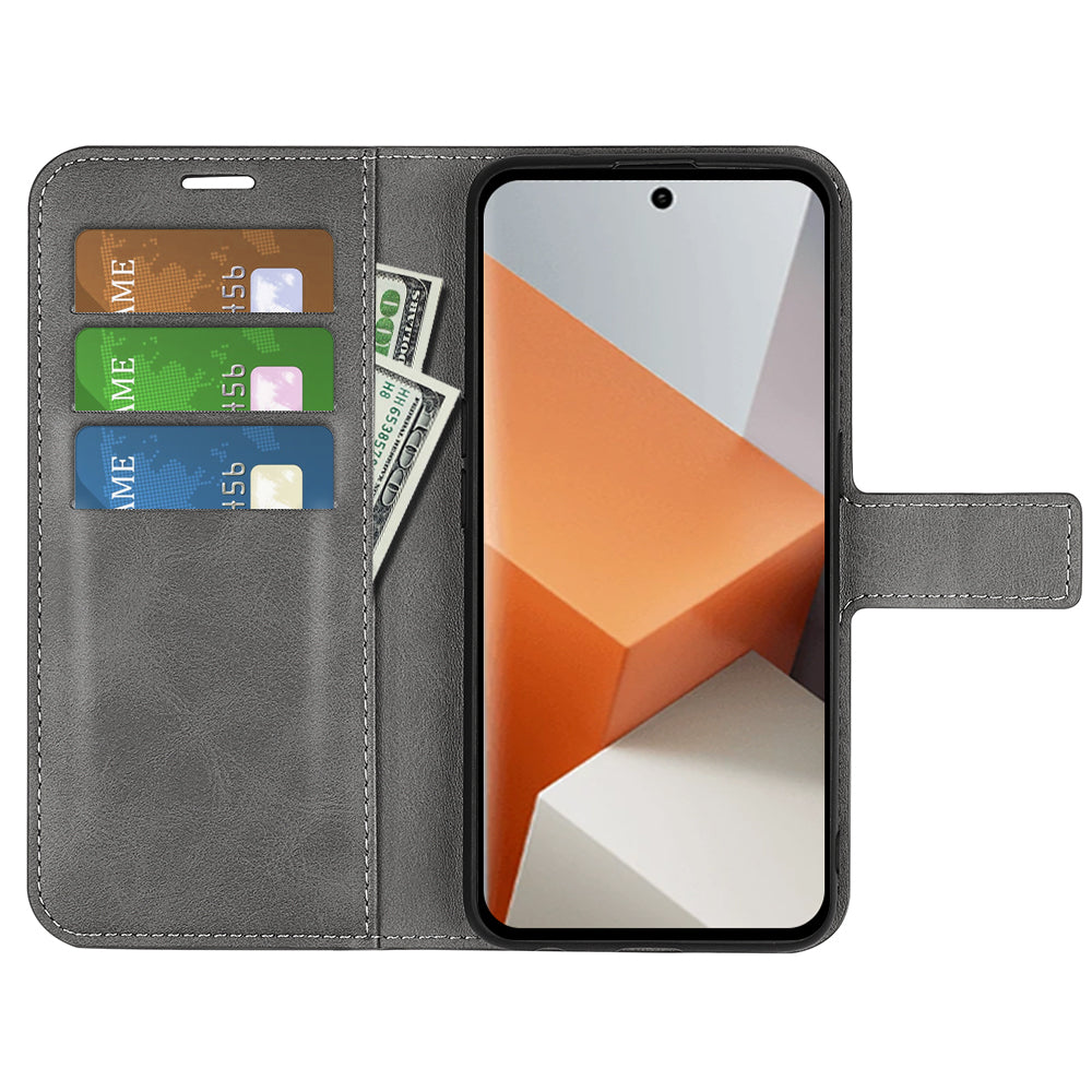 For Xiaomi Redmi Note 13 Pro+ 5G Case PU Leather Calf Texture Phone Stand Cover - Grey