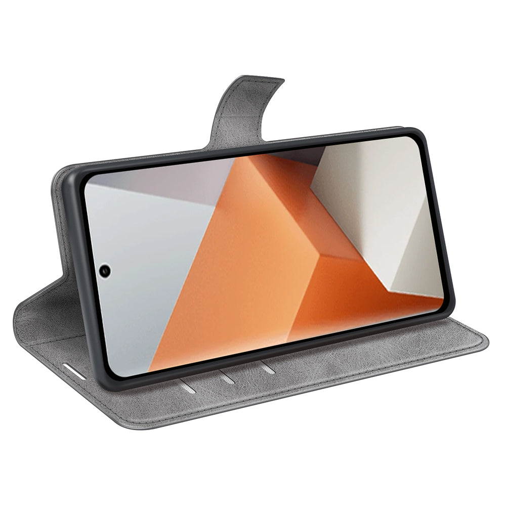 For Xiaomi Redmi Note 13 Pro+ 5G Case PU Leather Calf Texture Phone Stand Cover - Grey