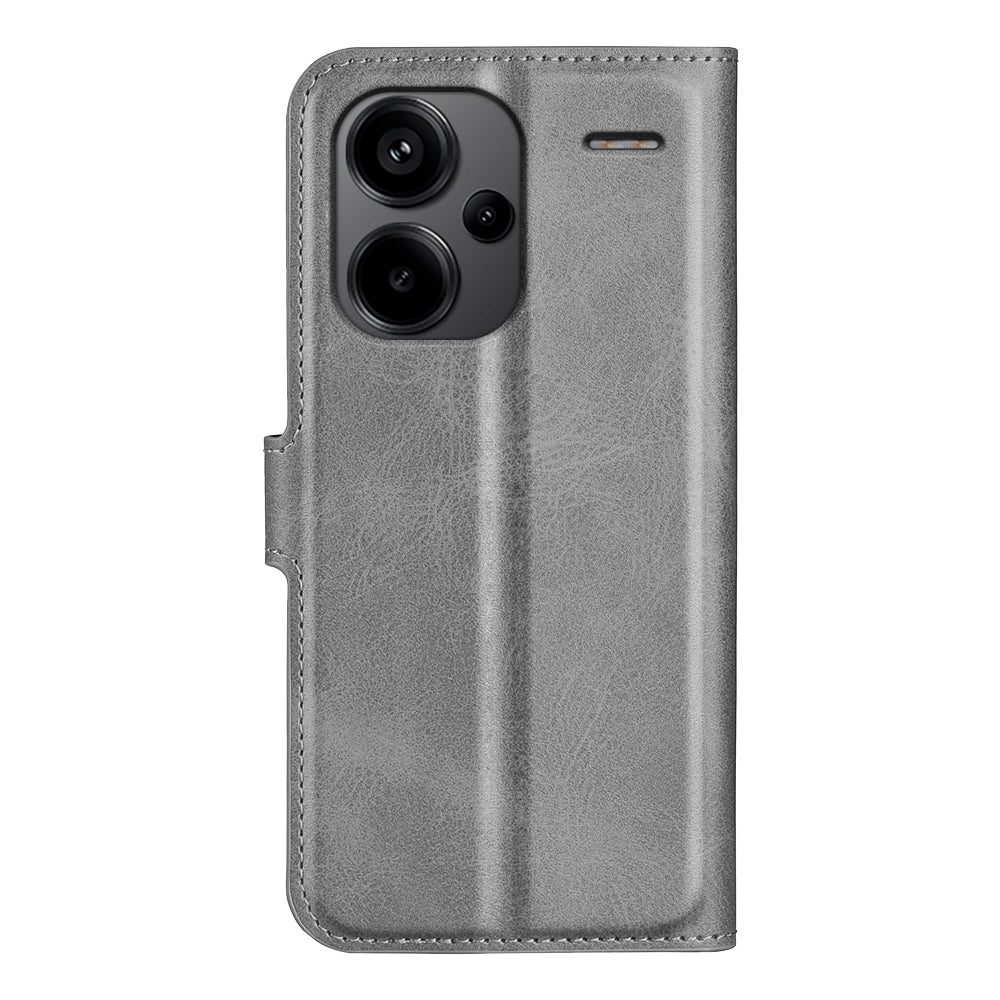 For Xiaomi Redmi Note 13 Pro+ 5G Case PU Leather Calf Texture Phone Stand Cover - Grey