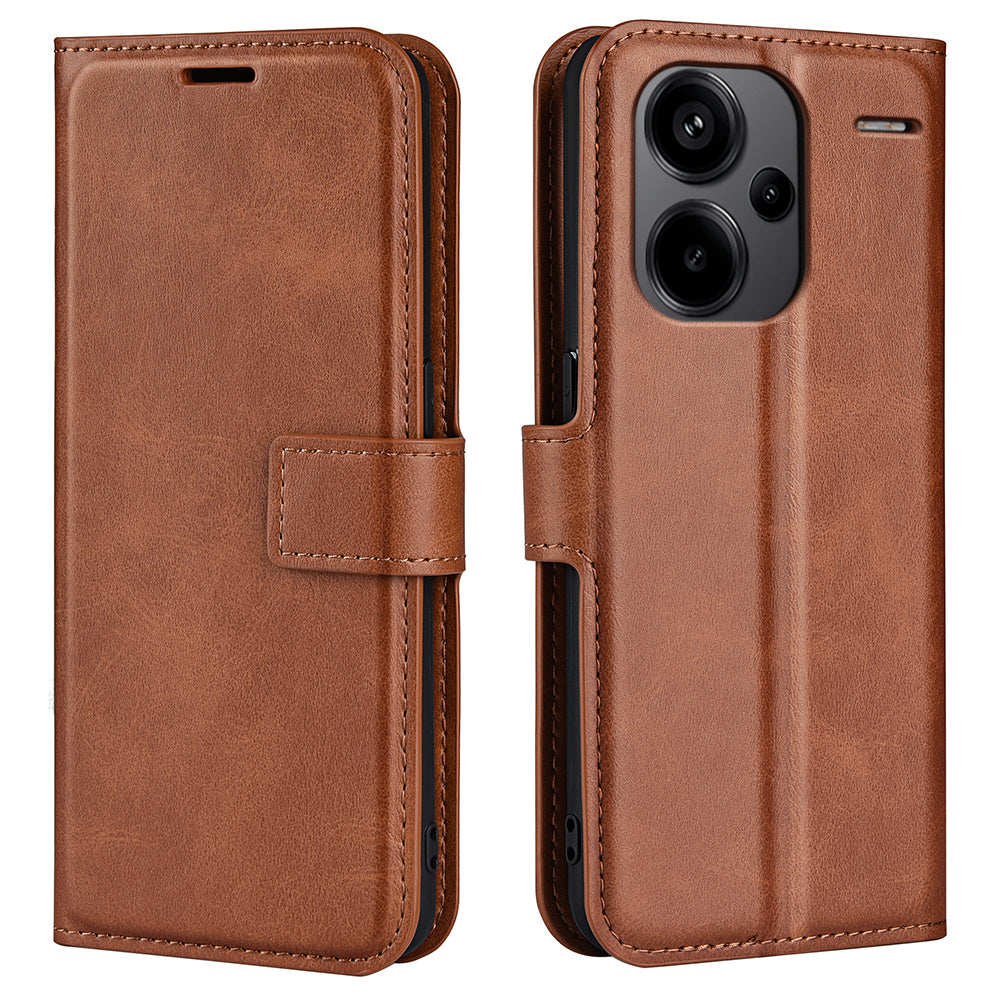 For Xiaomi Redmi Note 13 Pro+ 5G Case PU Leather Calf Texture Phone Stand Cover - Light Brown