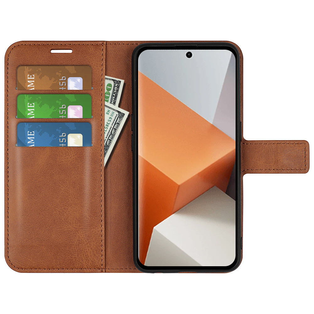 For Xiaomi Redmi Note 13 Pro+ 5G Case PU Leather Calf Texture Phone Stand Cover - Light Brown