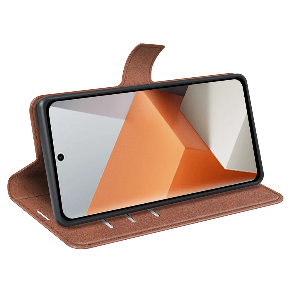 For Xiaomi Redmi Note 13 Pro+ 5G Case PU Leather Calf Texture Phone Stand Cover - Light Brown