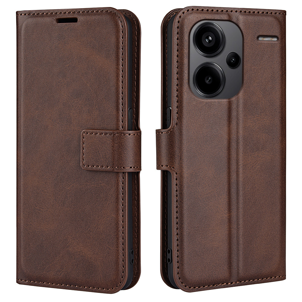 For Xiaomi Redmi Note 13 Pro+ 5G Case PU Leather Calf Texture Phone Stand Cover - Brown