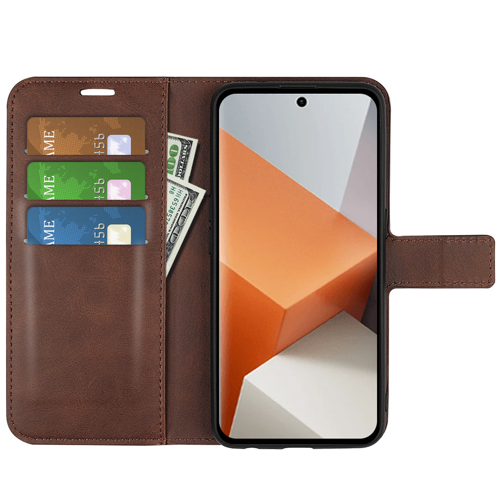 For Xiaomi Redmi Note 13 Pro+ 5G Case PU Leather Calf Texture Phone Stand Cover - Brown