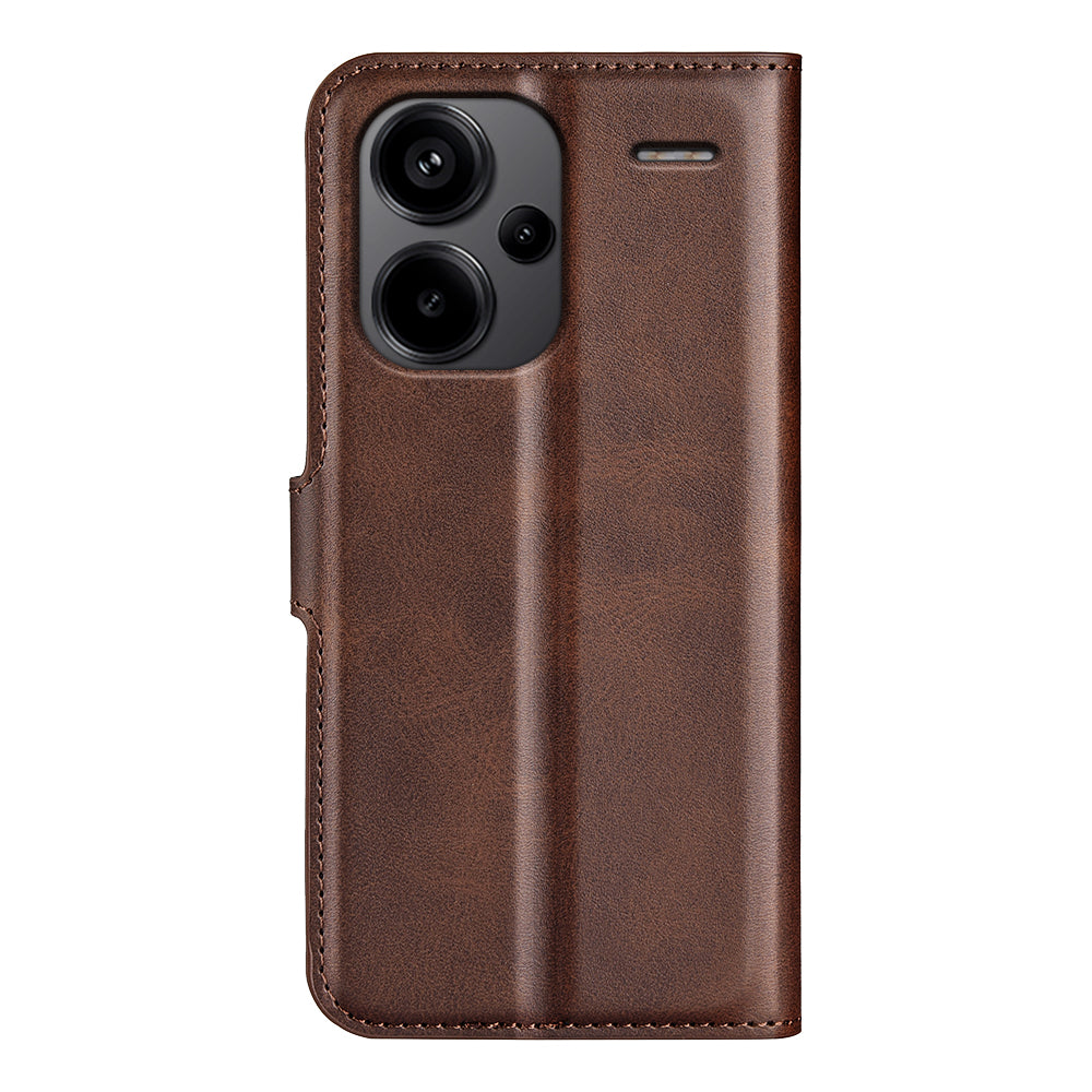 For Xiaomi Redmi Note 13 Pro+ 5G Case PU Leather Calf Texture Phone Stand Cover - Brown