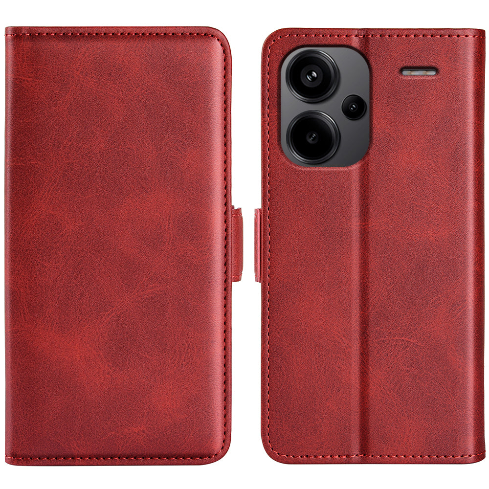 For Xiaomi Redmi Note 13 Pro+ 5G Case Drop Protection Leather Wallet Stand Cellphone Cover - Red