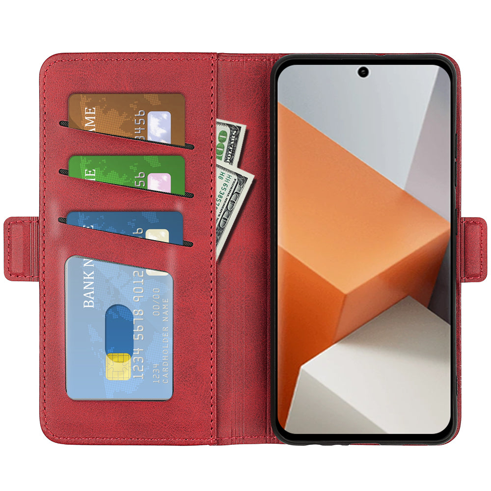 For Xiaomi Redmi Note 13 Pro+ 5G Case Drop Protection Leather Wallet Stand Cellphone Cover - Red