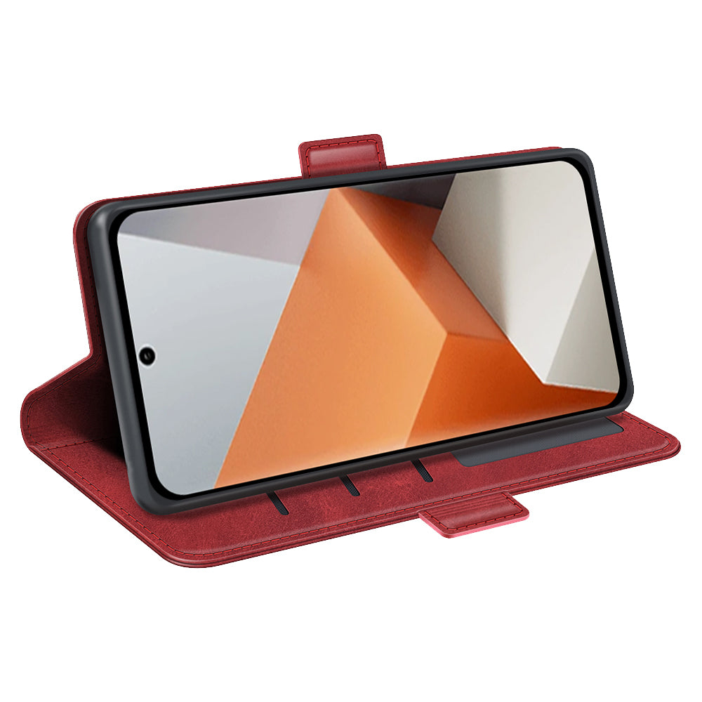 For Xiaomi Redmi Note 13 Pro+ 5G Case Drop Protection Leather Wallet Stand Cellphone Cover - Red