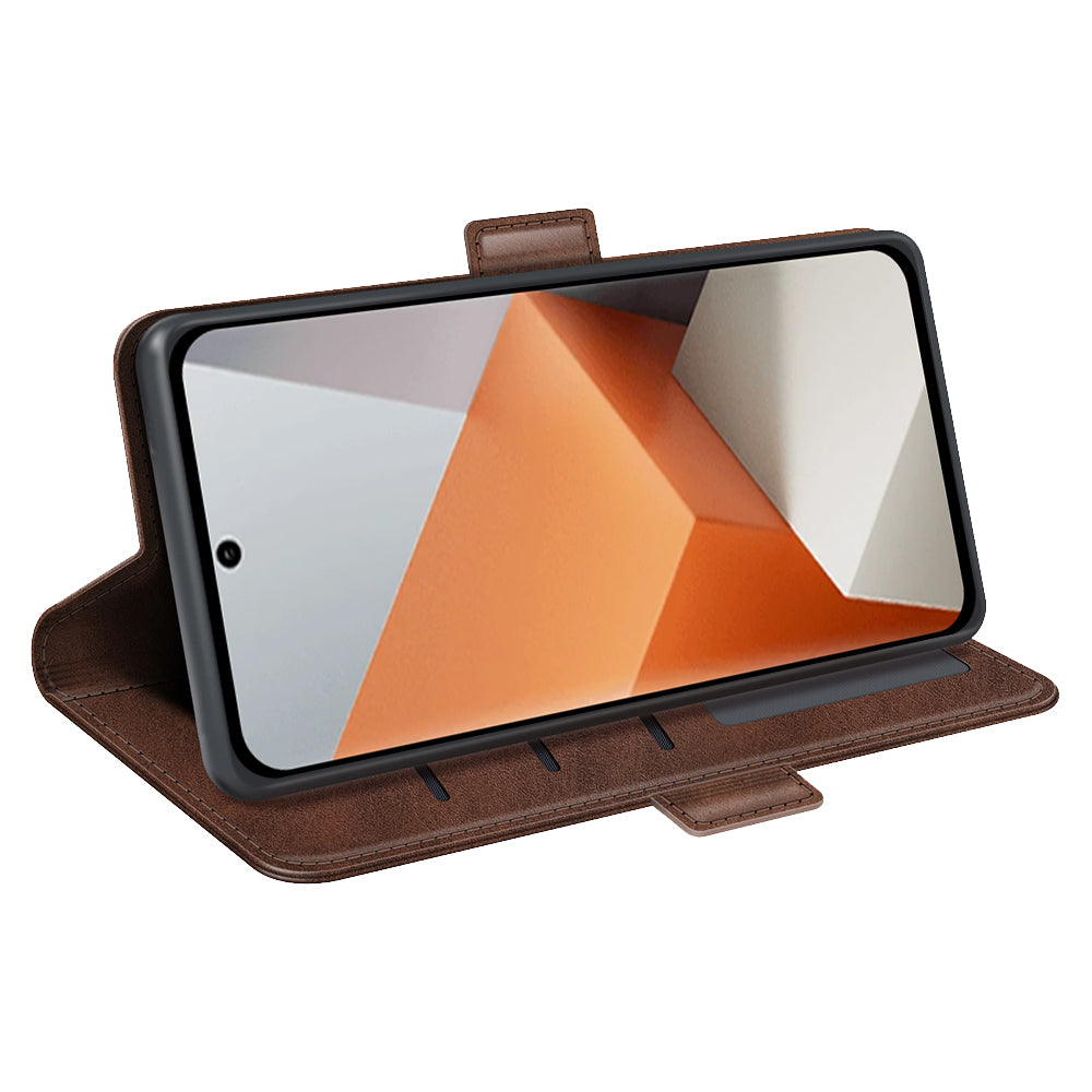 For Xiaomi Redmi Note 13 Pro+ 5G Case Drop Protection Leather Wallet Stand Cellphone Cover - Brown