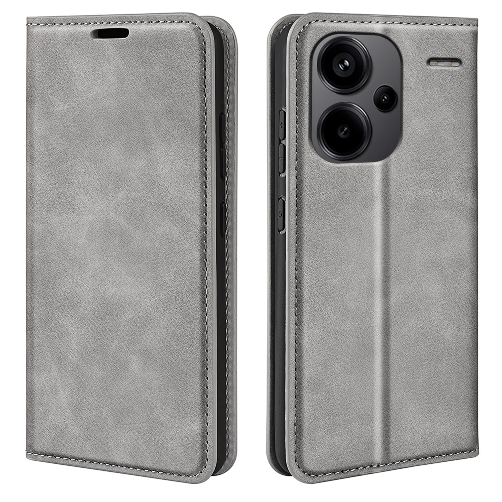For Xiaomi Redmi Note 13 Pro+ 5G Case PU Leather Skin-touch Phone Wallet Cover - Grey