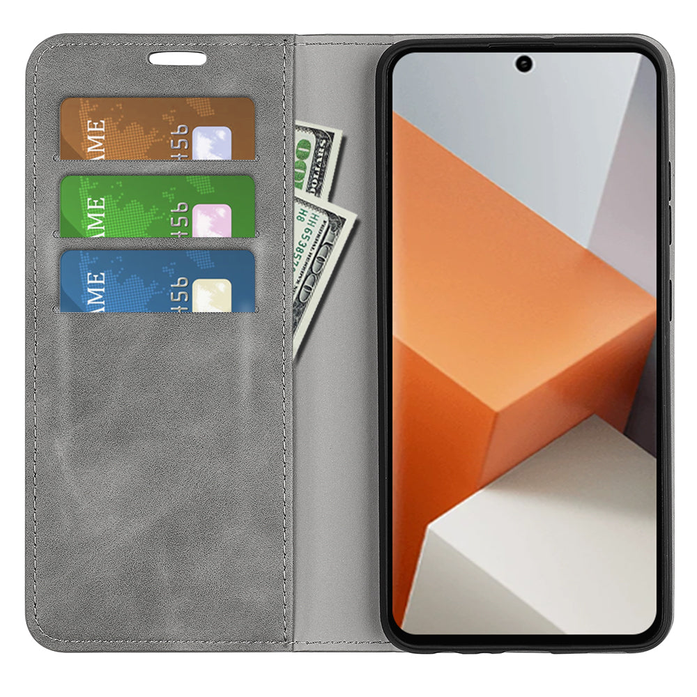 For Xiaomi Redmi Note 13 Pro+ 5G Case PU Leather Skin-touch Phone Wallet Cover - Grey