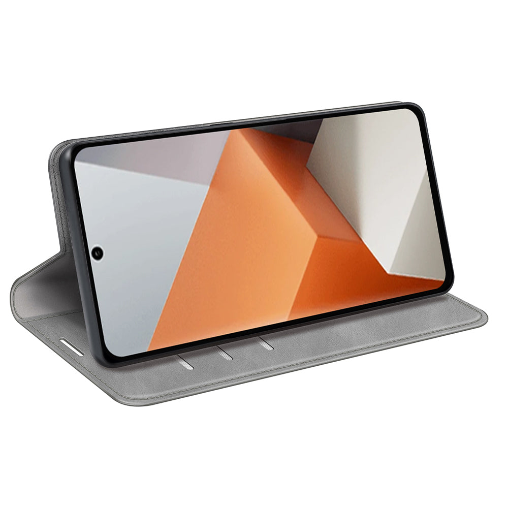For Xiaomi Redmi Note 13 Pro+ 5G Case PU Leather Skin-touch Phone Wallet Cover - Grey