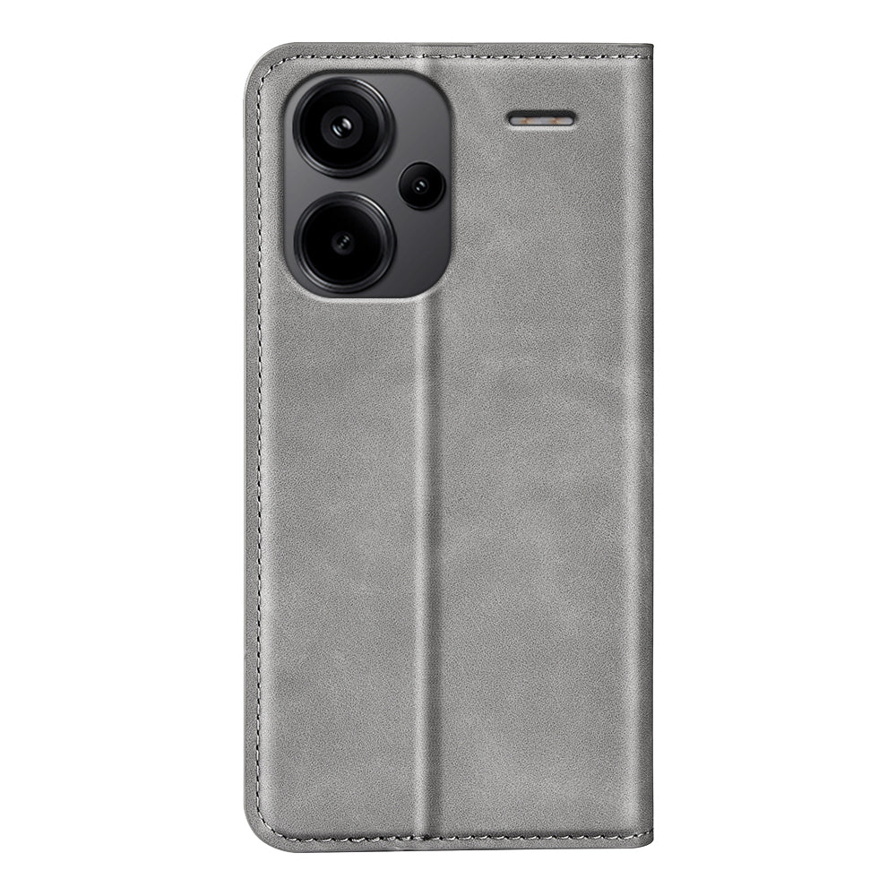 For Xiaomi Redmi Note 13 Pro+ 5G Case PU Leather Skin-touch Phone Wallet Cover - Grey