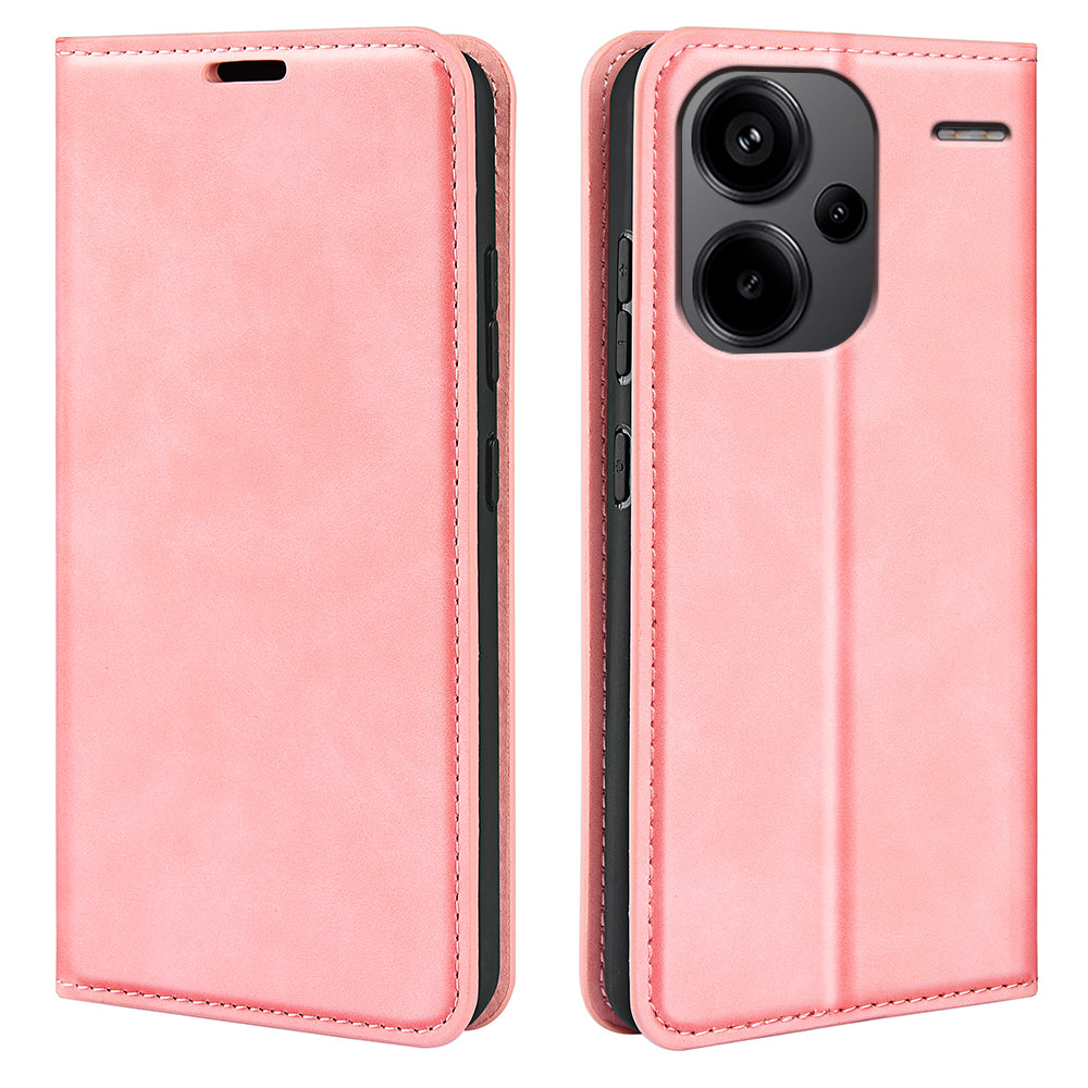 For Xiaomi Redmi Note 13 Pro+ 5G Case PU Leather Skin-touch Phone Wallet Cover - Pink