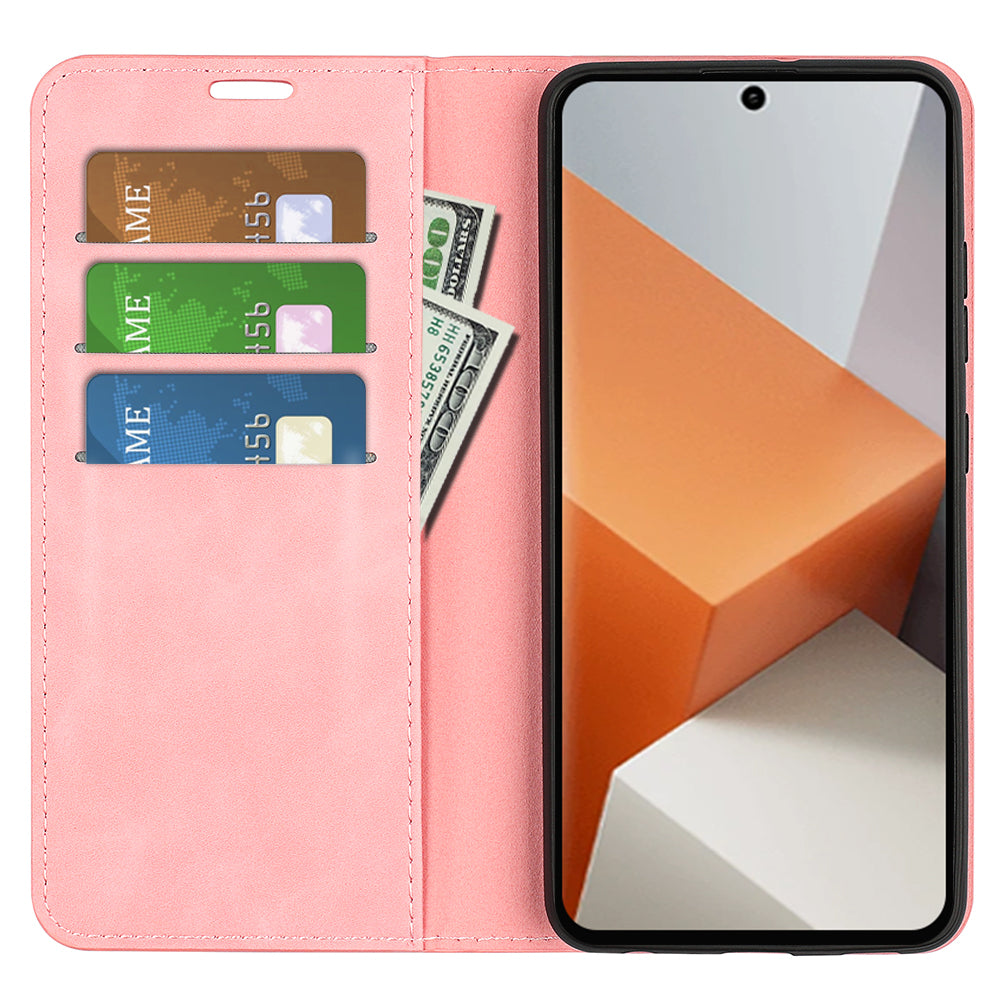 For Xiaomi Redmi Note 13 Pro+ 5G Case PU Leather Skin-touch Phone Wallet Cover - Pink