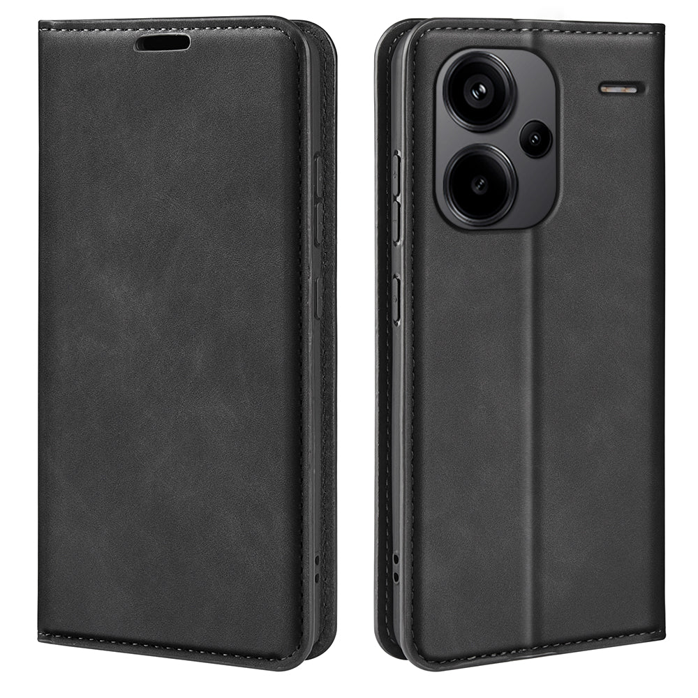 For Xiaomi Redmi Note 13 Pro+ 5G Case PU Leather Skin-touch Phone Wallet Cover - Black