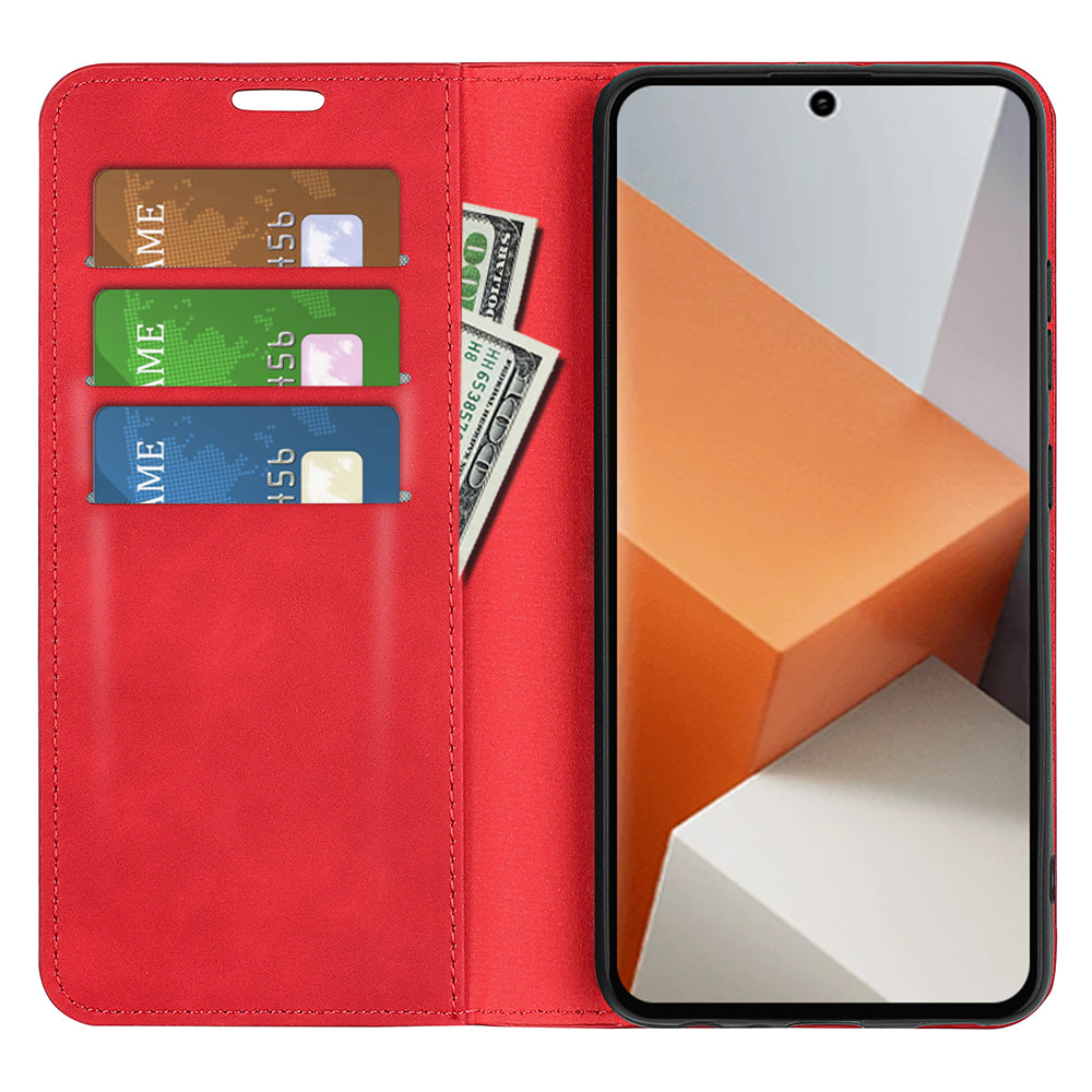 For Xiaomi Redmi Note 13 Pro+ 5G Case PU Leather Skin-touch Phone Wallet Cover - Red