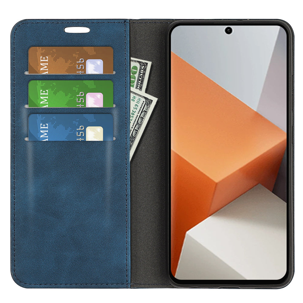 For Xiaomi Redmi Note 13 Pro+ 5G Case PU Leather Skin-touch Phone Wallet Cover - Blue