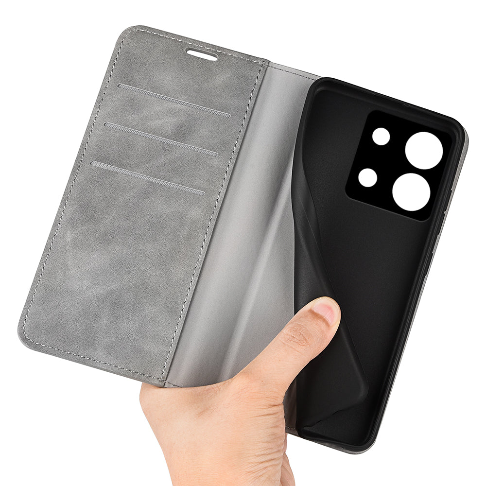 For Xiaomi Redmi Note 13 Pro 5G / Poco X6 5G Case Flip Shell PU Leather Skin-touch Phone Cover - Grey