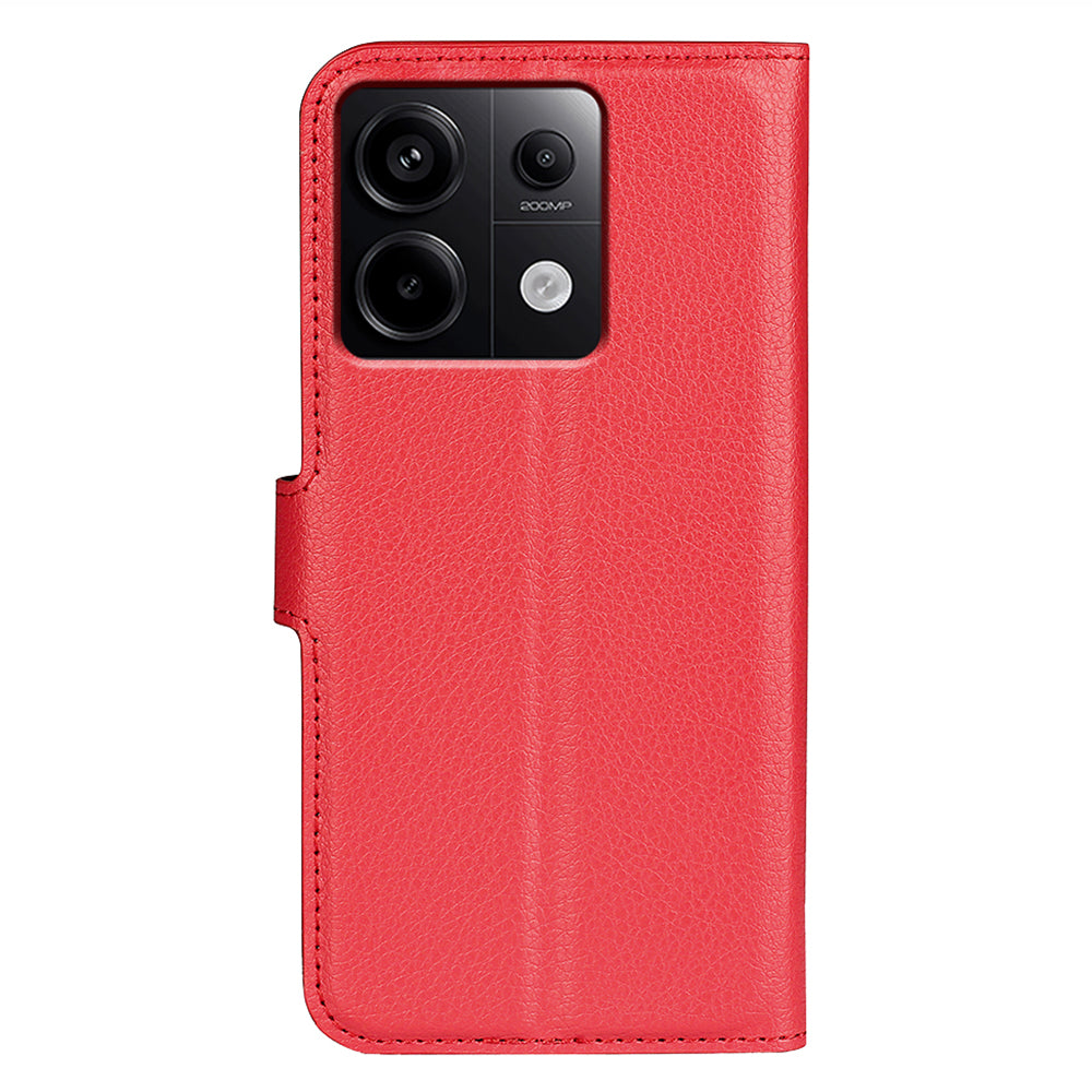 For Xiaomi Redmi Note 13 Pro 5G / Poco X6 5G Case Litchi Texture Leather Phone Shell with Stand - Red