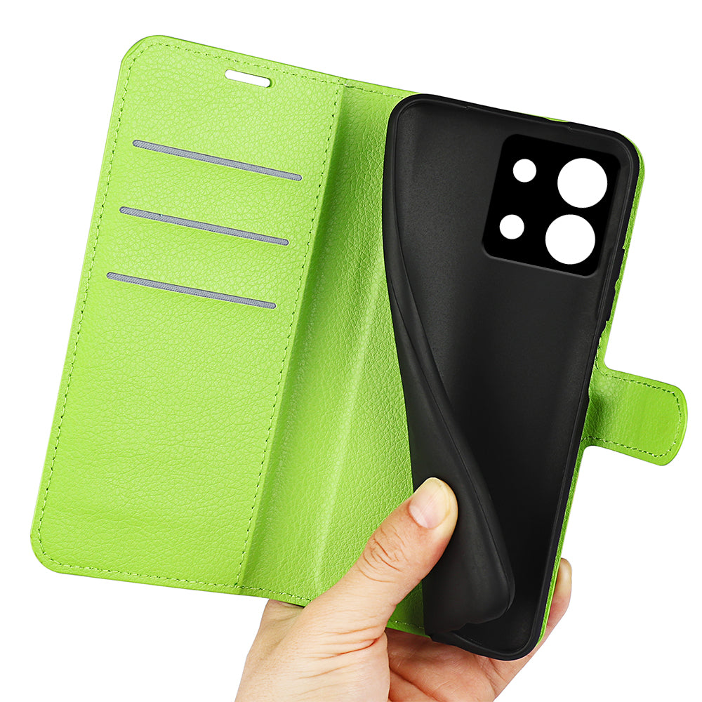 For Xiaomi Redmi Note 13 Pro 5G / Poco X6 5G Case Litchi Texture Leather Phone Shell with Stand - Green