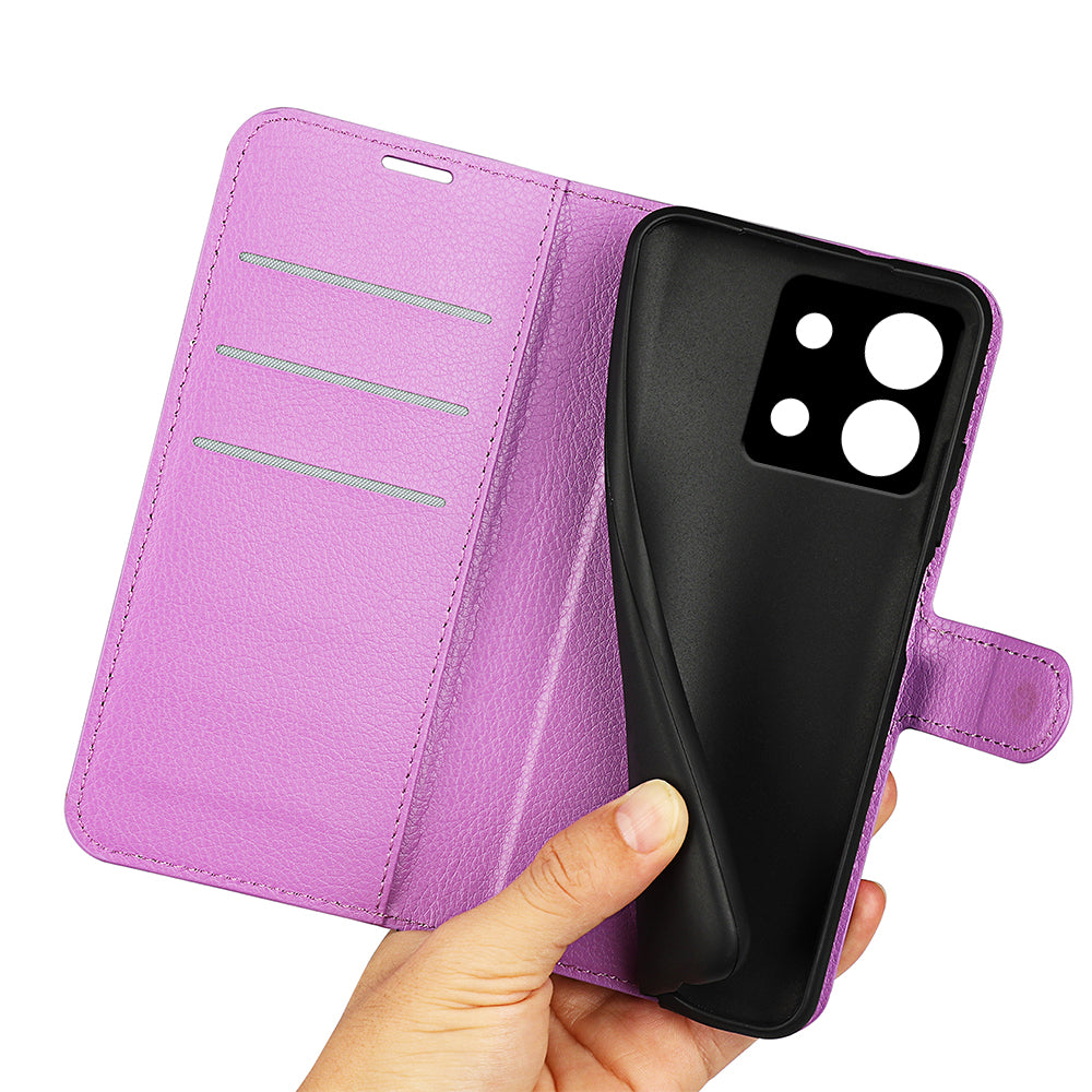 For Xiaomi Redmi Note 13 Pro 5G / Poco X6 5G Case Litchi Texture Leather Phone Shell with Stand - Purple