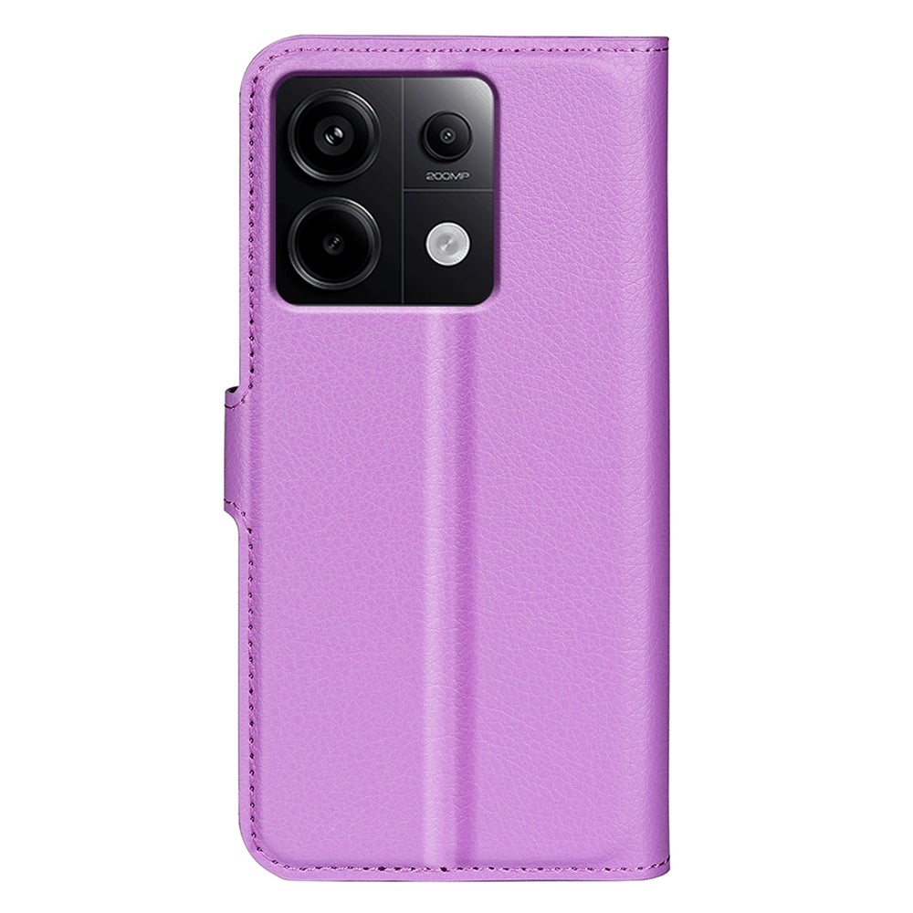 For Xiaomi Redmi Note 13 Pro 5G / Poco X6 5G Case Litchi Texture Leather Phone Shell with Stand - Purple