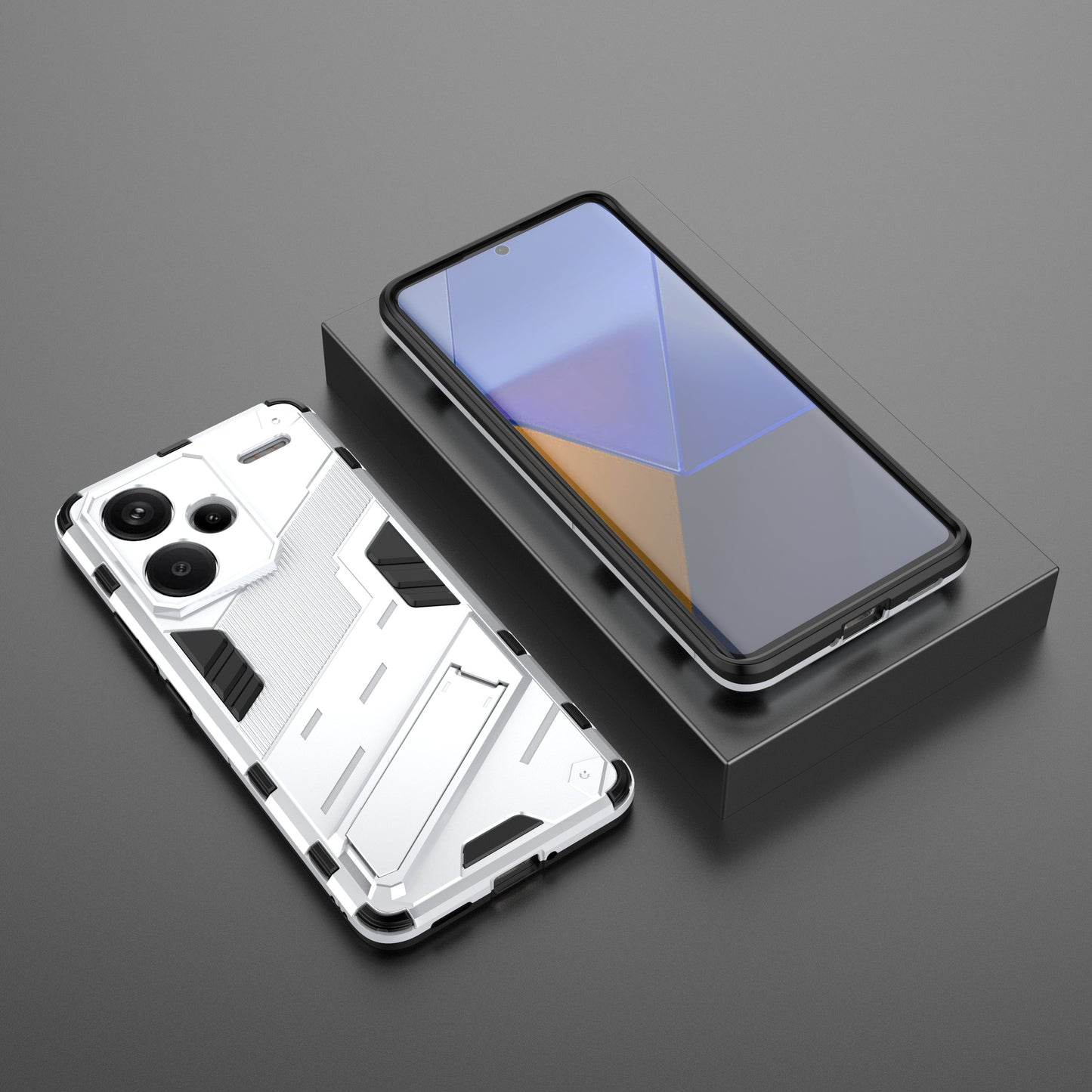 For Xiaomi Redmi Note 13 Pro+ 5G Case Anti-Scratch Kickstand PC+TPU Phone Cover - White