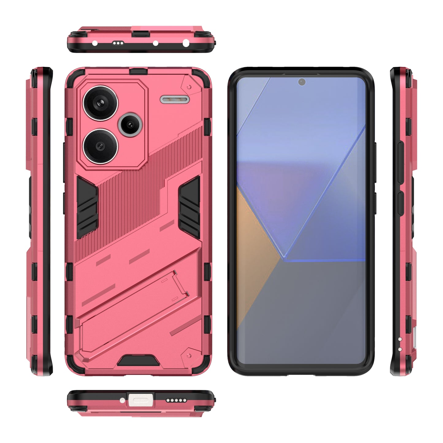 For Xiaomi Redmi Note 13 Pro+ 5G Case Anti-Scratch Kickstand PC+TPU Phone Cover - Rose