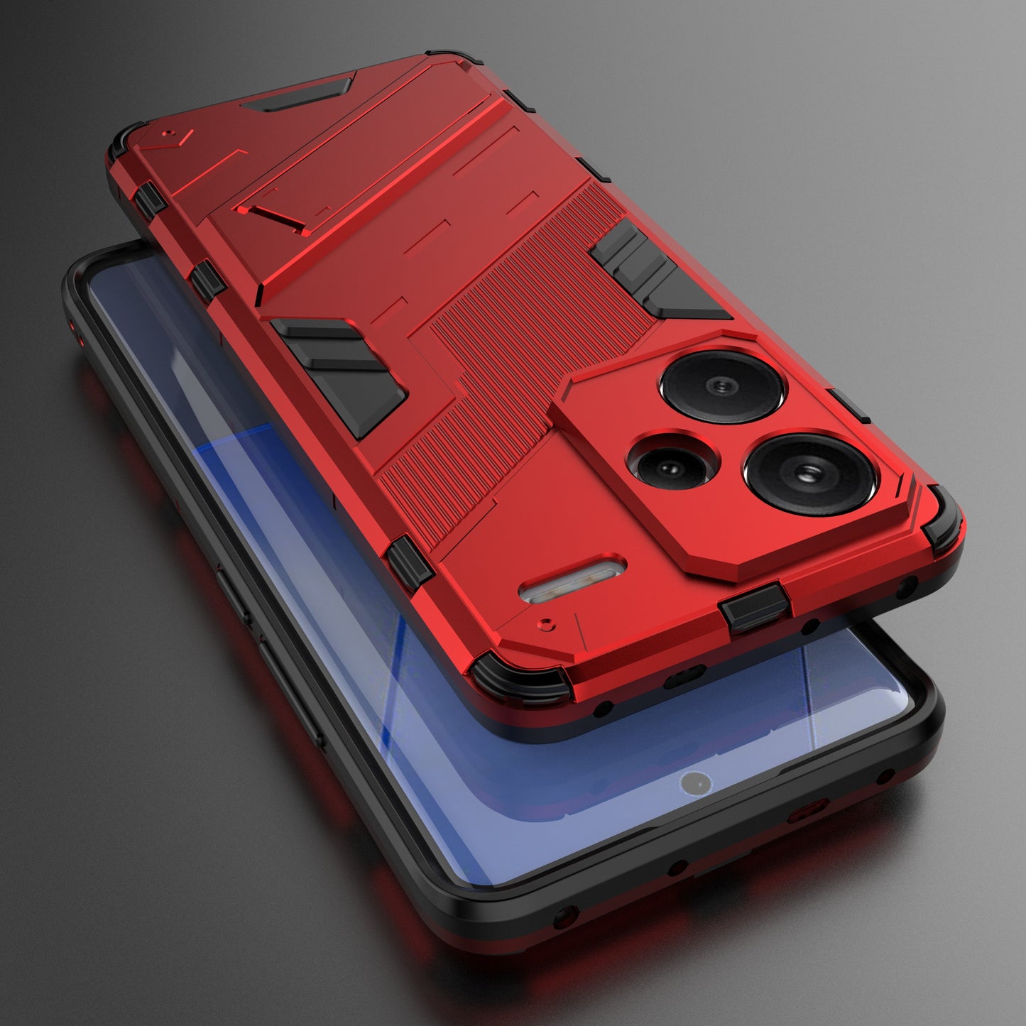 For Xiaomi Redmi Note 13 Pro+ 5G Case Anti-Scratch Kickstand PC+TPU Phone Cover - Red