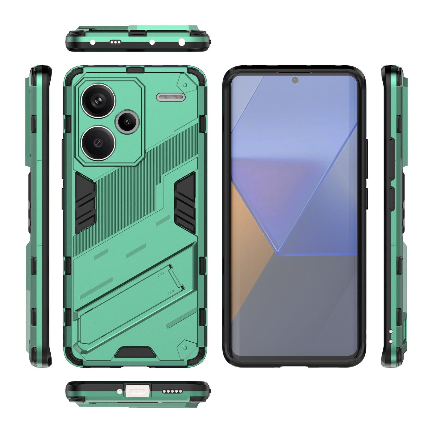 For Xiaomi Redmi Note 13 Pro+ 5G Case Anti-Scratch Kickstand PC+TPU Phone Cover - Green