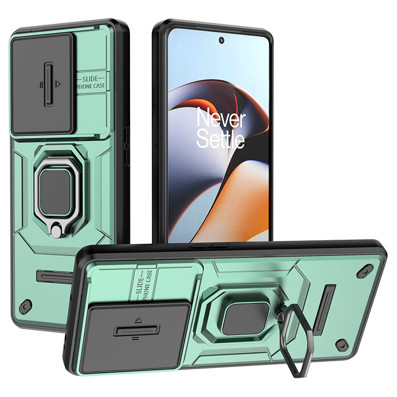 For OnePlus 11R 5G / Ace 2 5G Case Slide Lens Lid PC+TPU Kickstand Cover - Green