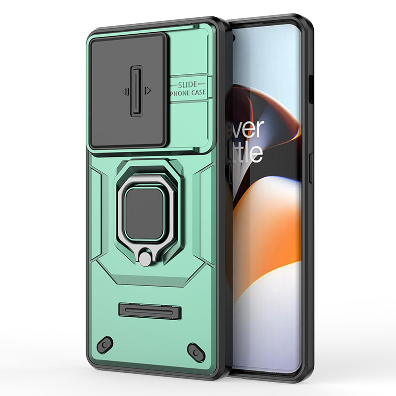 For OnePlus 11R 5G / Ace 2 5G Case Slide Lens Lid PC+TPU Kickstand Cover - Green