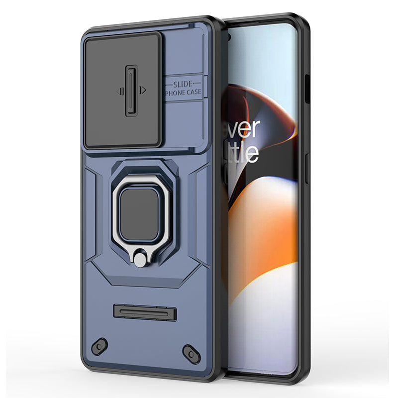 For OnePlus 11R 5G / Ace 2 5G Case Slide Lens Lid PC+TPU Kickstand Cover - Blue