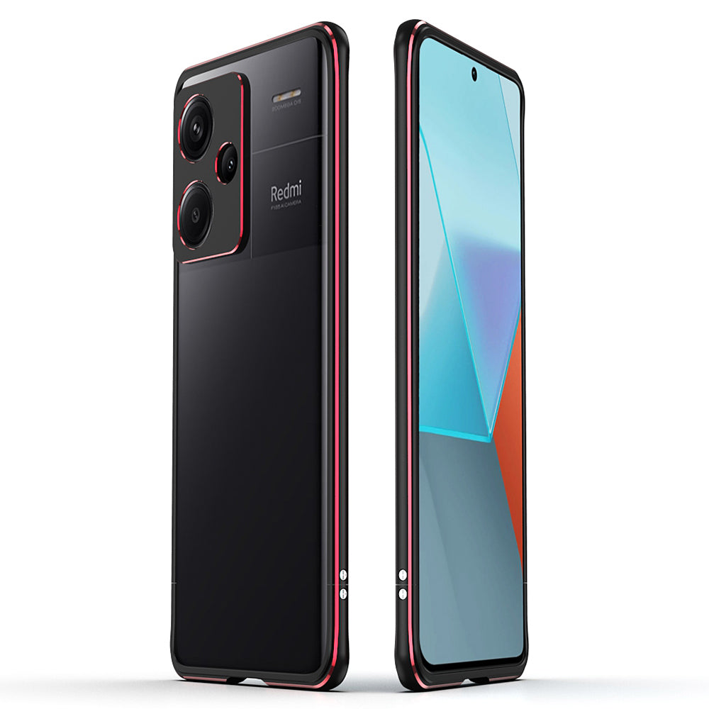 For Xiaomi Redmi Note 13 Pro+ Bumper Case Metal Frame Bumper Cover with Camera Lens Guard - Black / Red