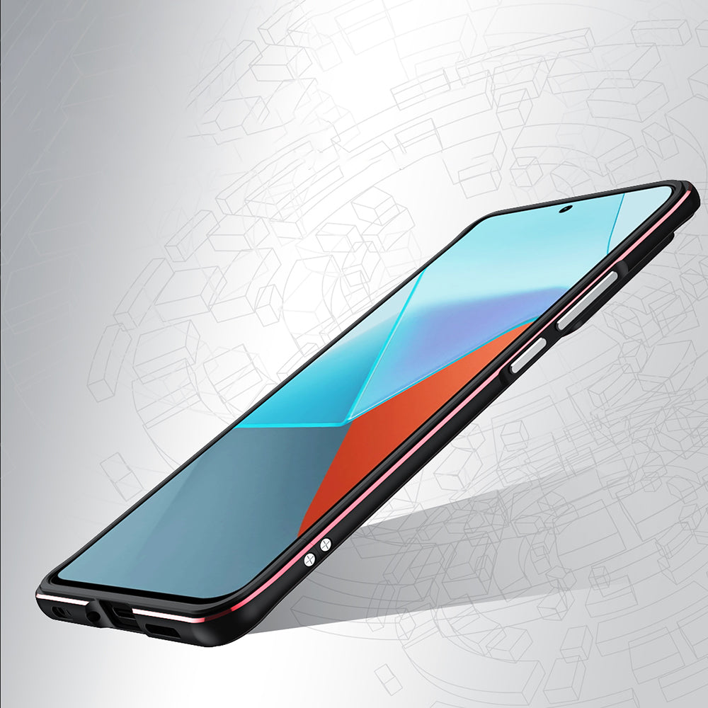 For Xiaomi Redmi Note 13 Pro+ Bumper Case Metal Frame Bumper Cover with Camera Lens Guard - Black / Red