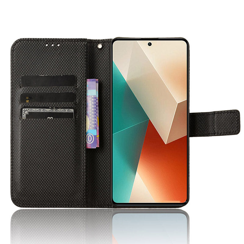 For Xiaomi Redmi Note 13 5G Case Magnetic Clasp Leather Wallet Cover - Black